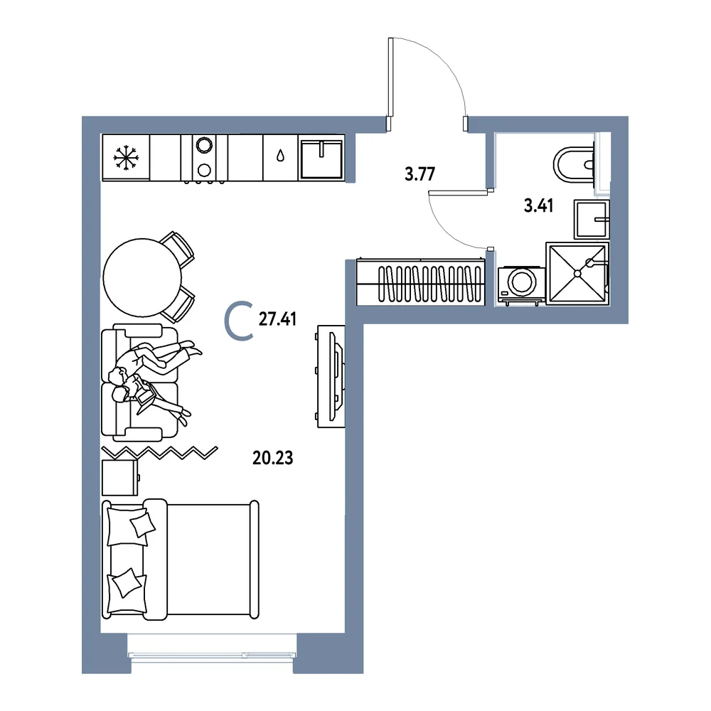 Планировка: Остров-сад Студия 27,41м²