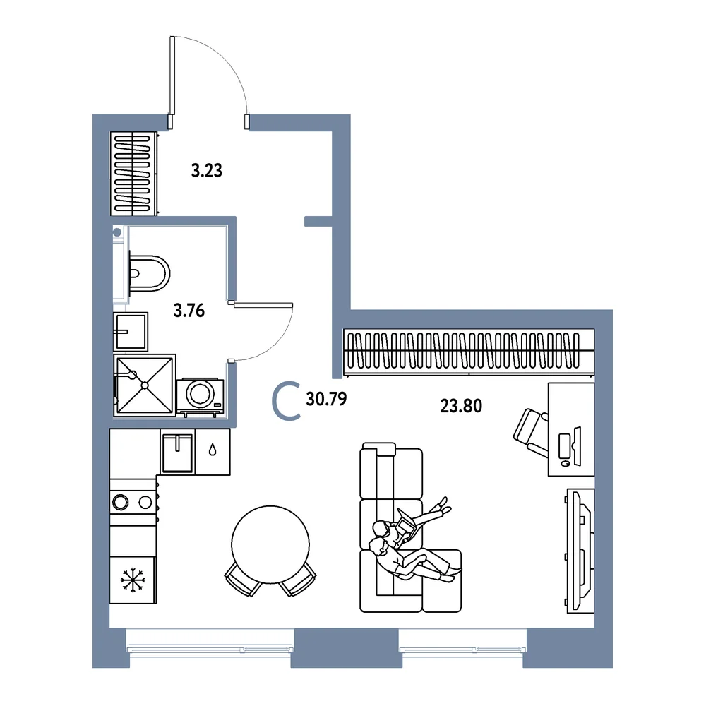 Планировка: Остров-сад Студия 30,79м²