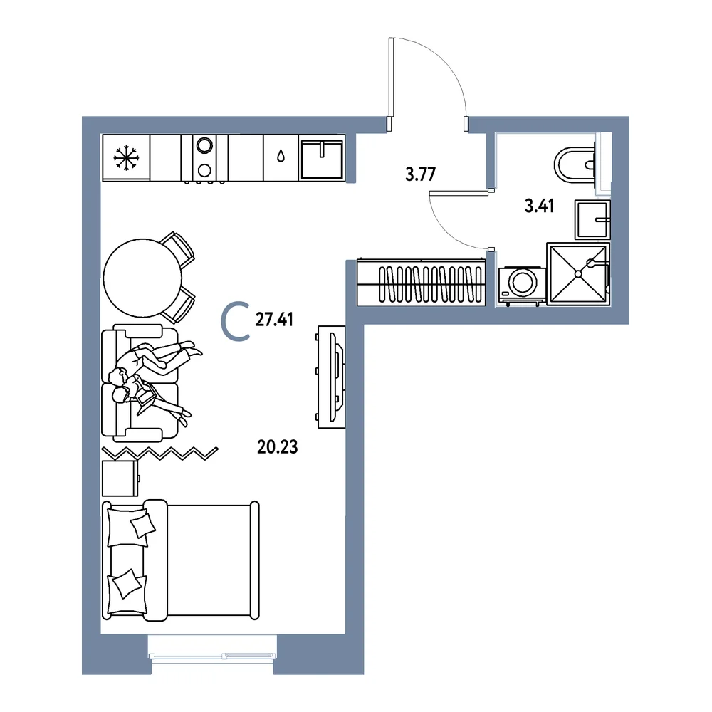 Планировка: Остров-сад Студия 27,41м²