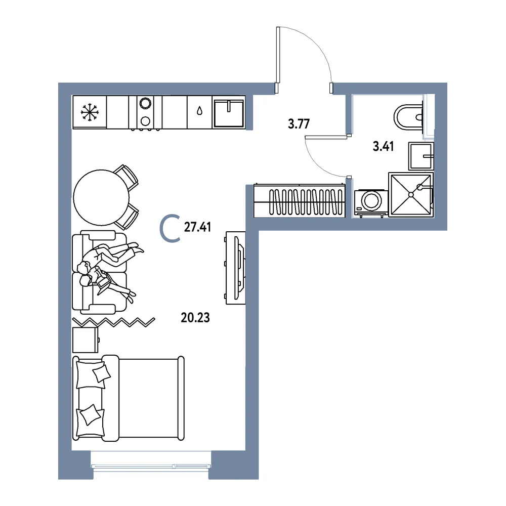 Планировка: Остров-сад Студия 27,41м²
