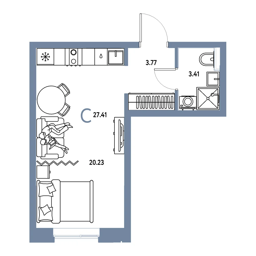 Планировка: Остров-сад Студия 27,41м²
