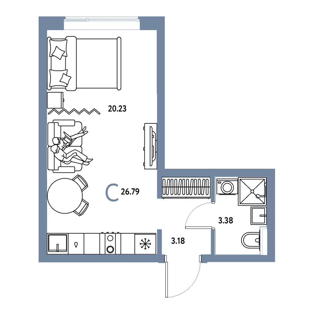Планировка: Остров-сад Студия 26,79м²