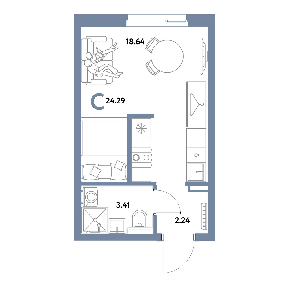 Планировка: Остров-сад Студия 24,29м²