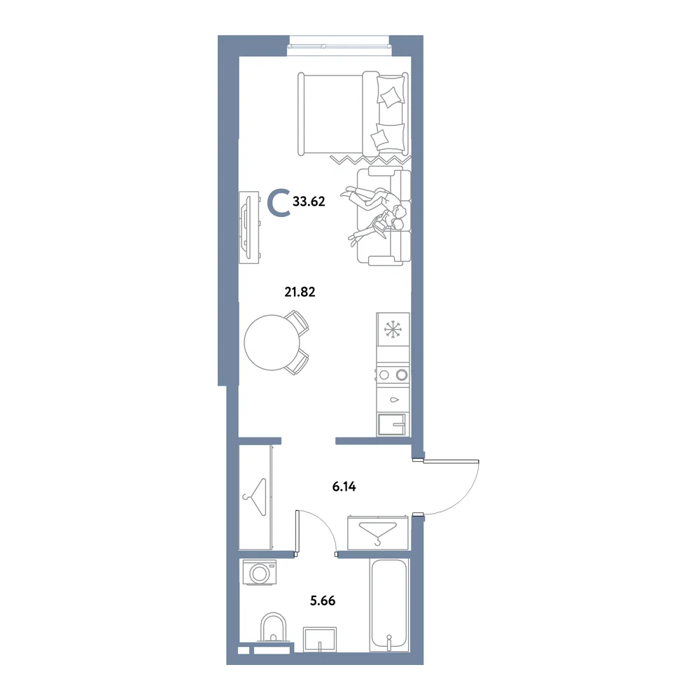 Планировка: Остров-сад Студия 33,62м²