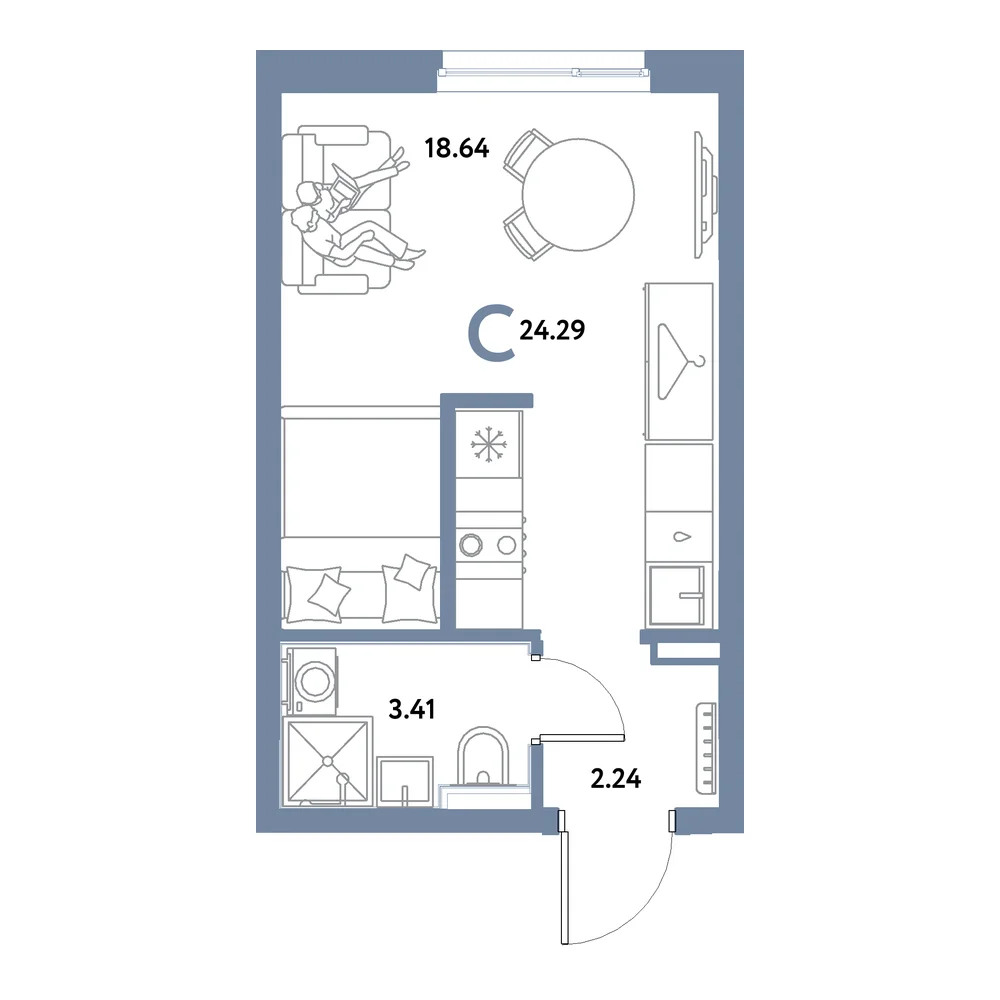 Планировка: Остров-сад Студия 24,29м²
