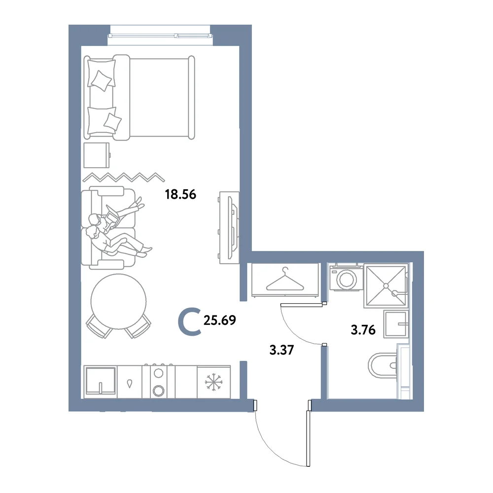 Планировка: Остров-сад Студия 25,69м²