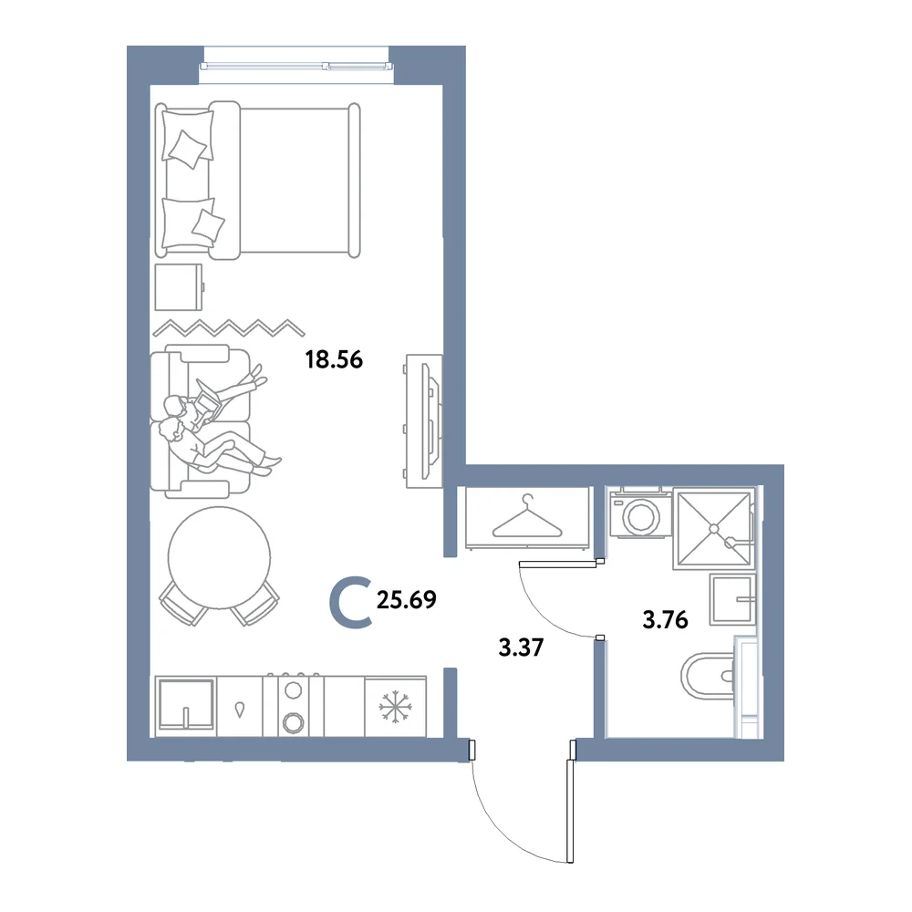 Планировка: Остров-сад Студия 25,69м²