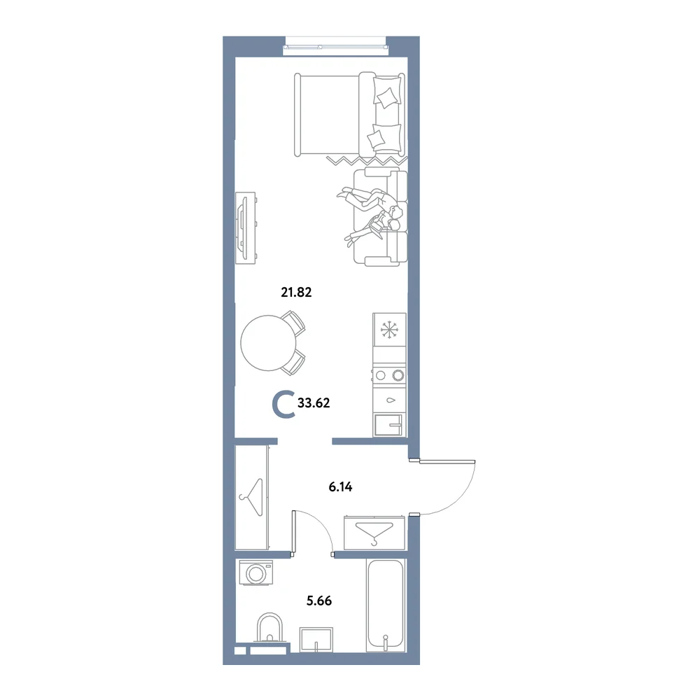 Планировка: Остров-сад Студия 33,62м²