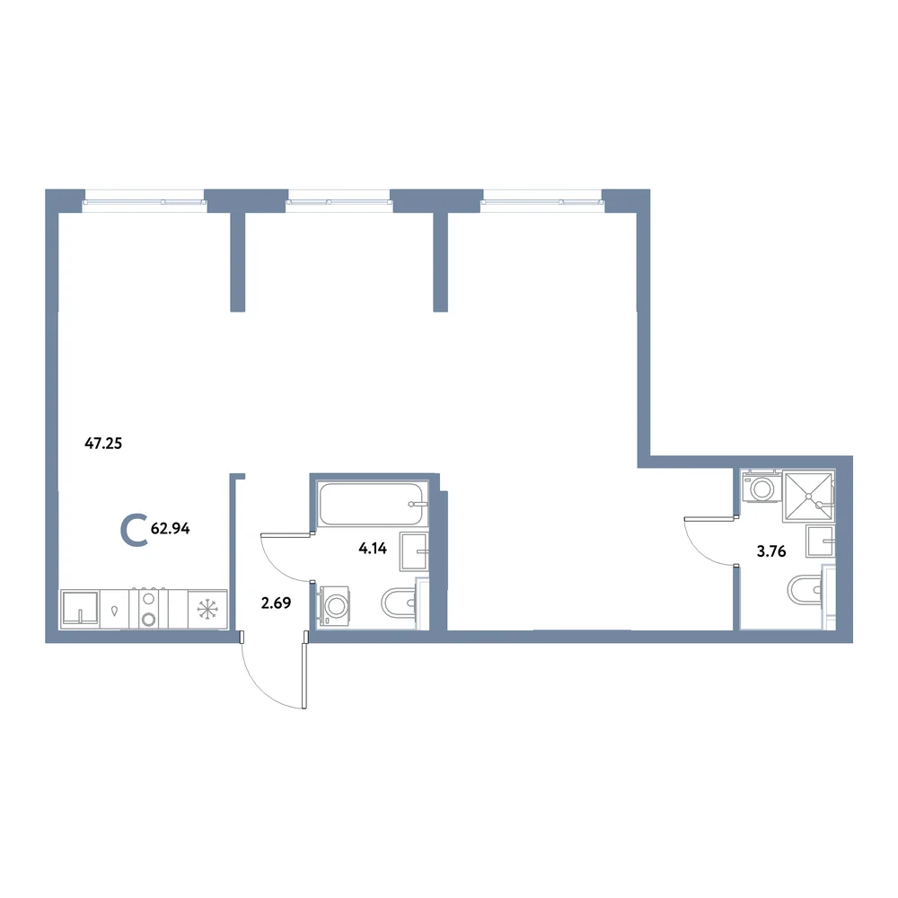 Планировка: Остров-сад Студия 62,94м²