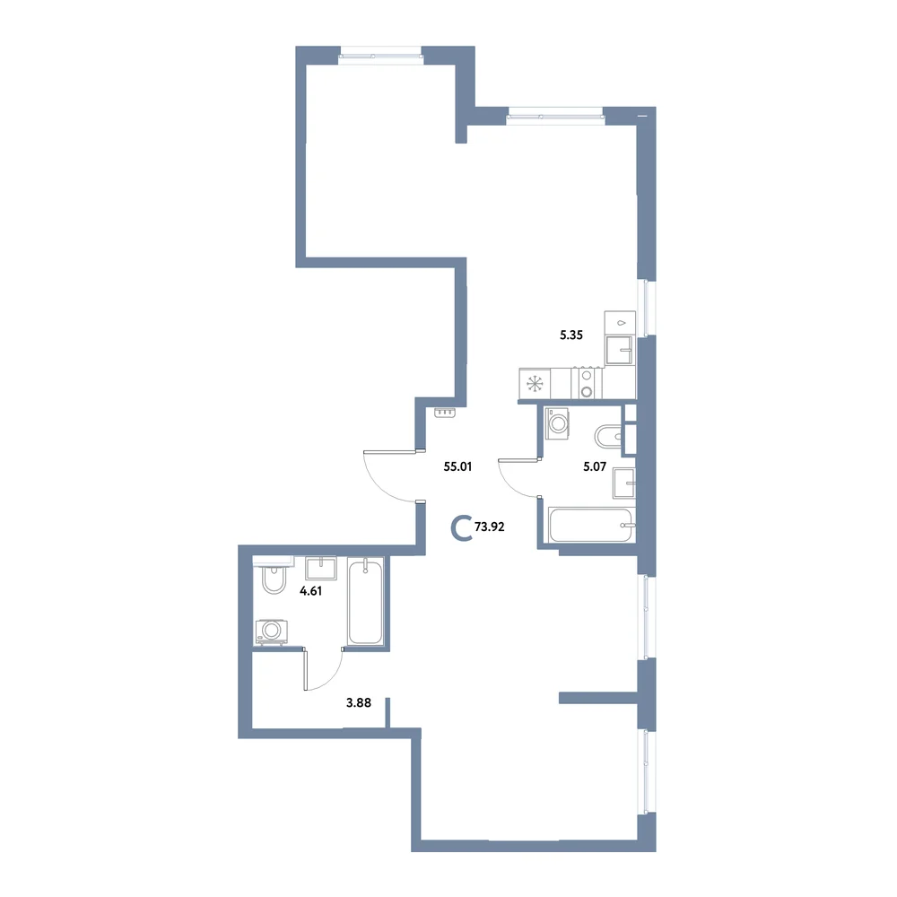 Планировка: Остров-сад Студия 73,92м²