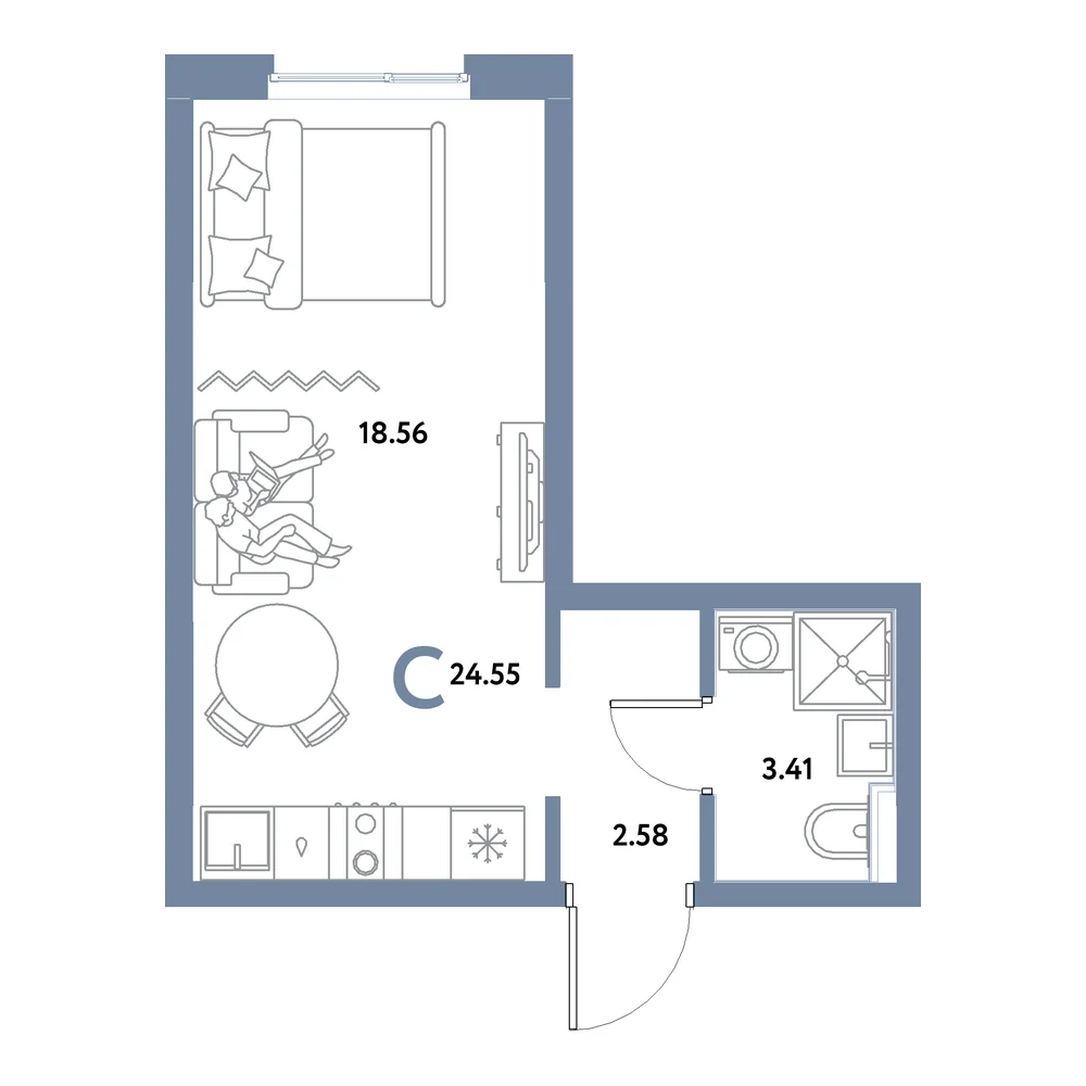 Планировка: Остров-сад Студия 24,55м²