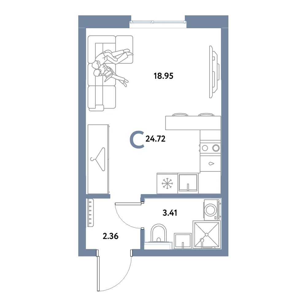 Планировка: Остров-сад Студия 24,72м²