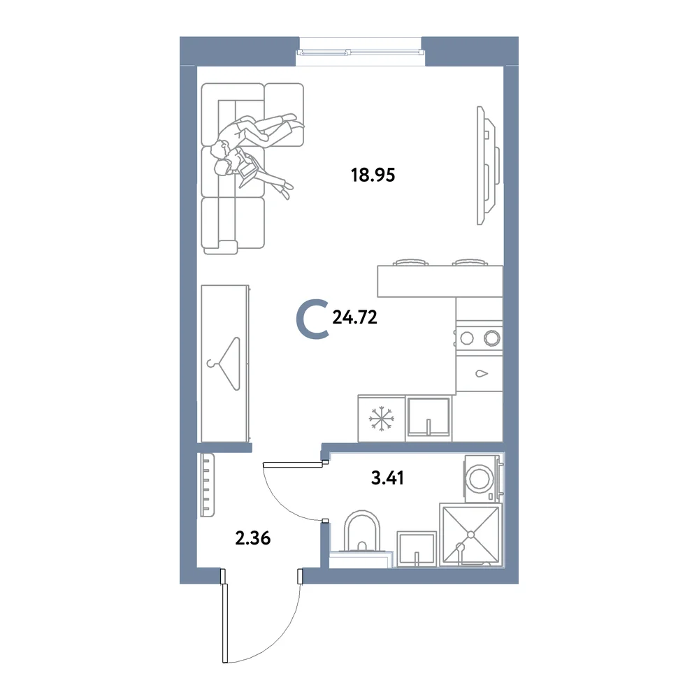 Планировка: Остров-сад Студия 24,72м²