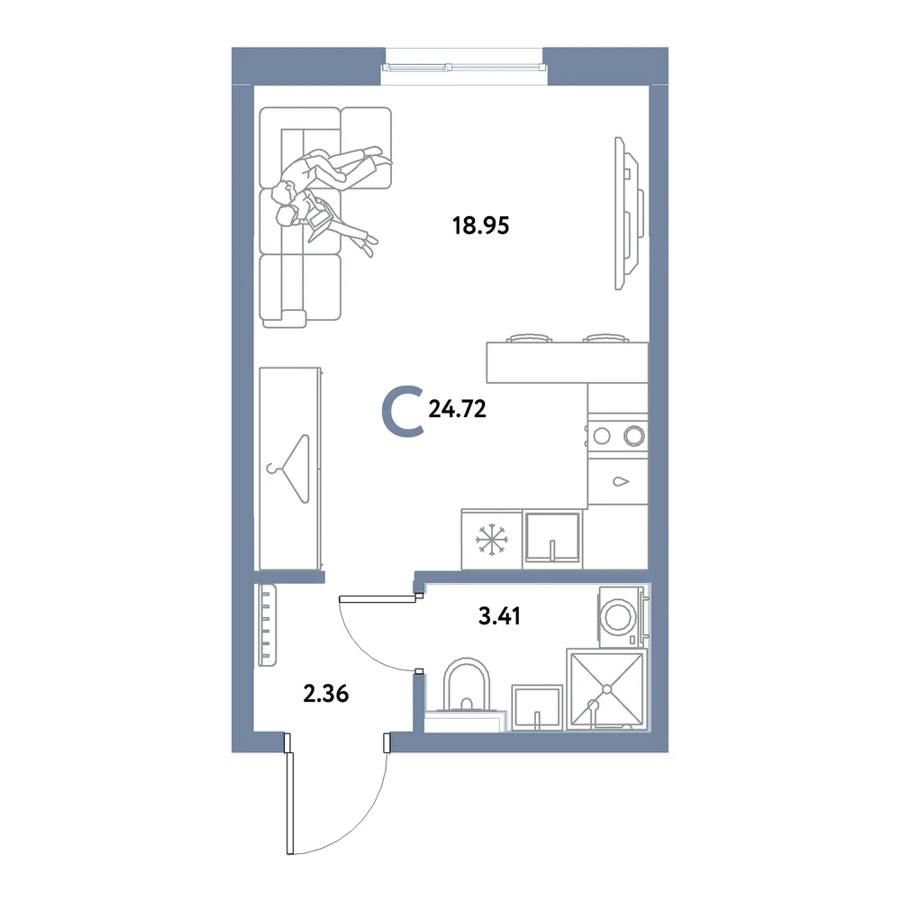 Планировка: Остров-сад Студия 24,72м²