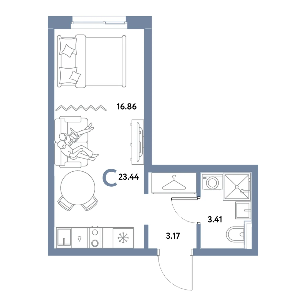 Планировка: Остров-сад Студия 23,44м²