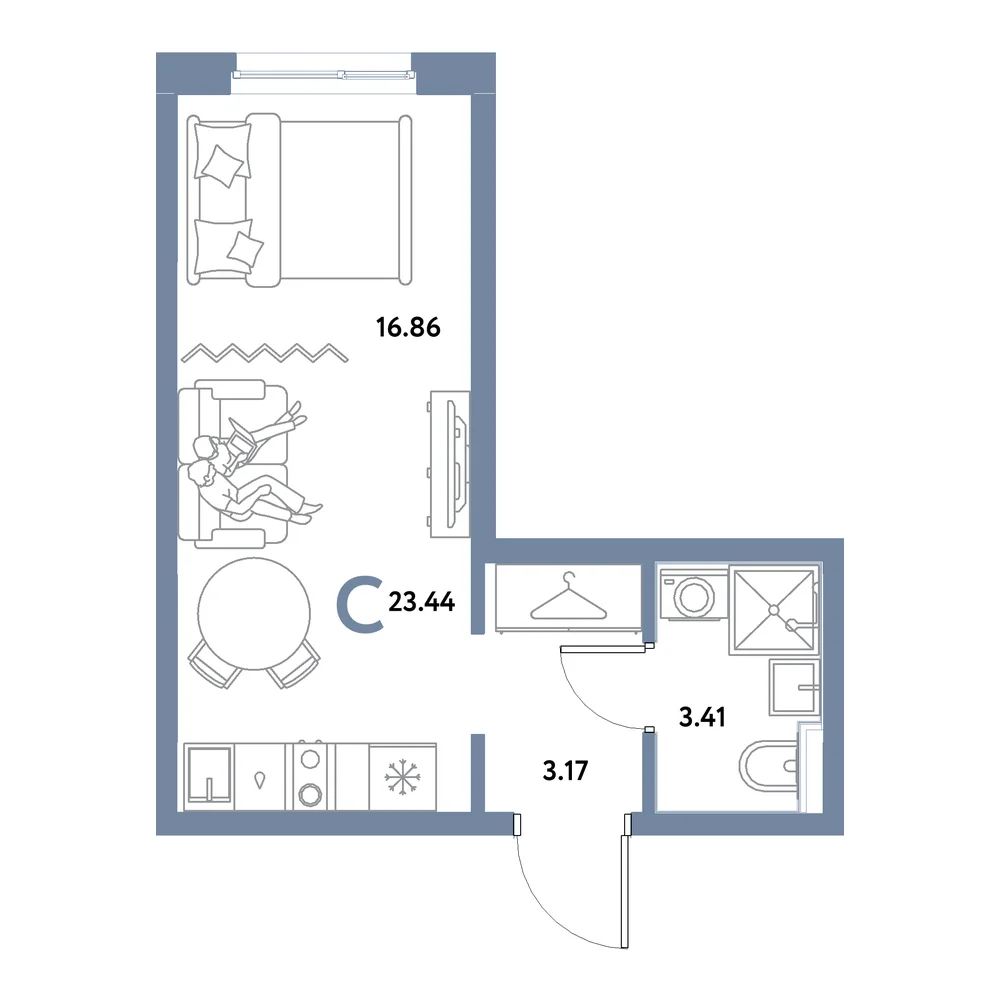 Планировка: Остров-сад Студия 23,44м²
