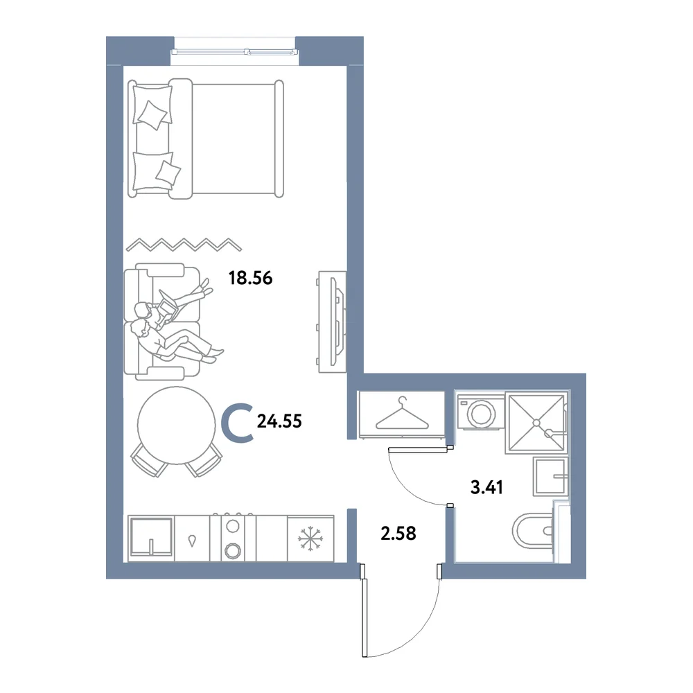 Планировка: Остров-сад Студия 24,55м²