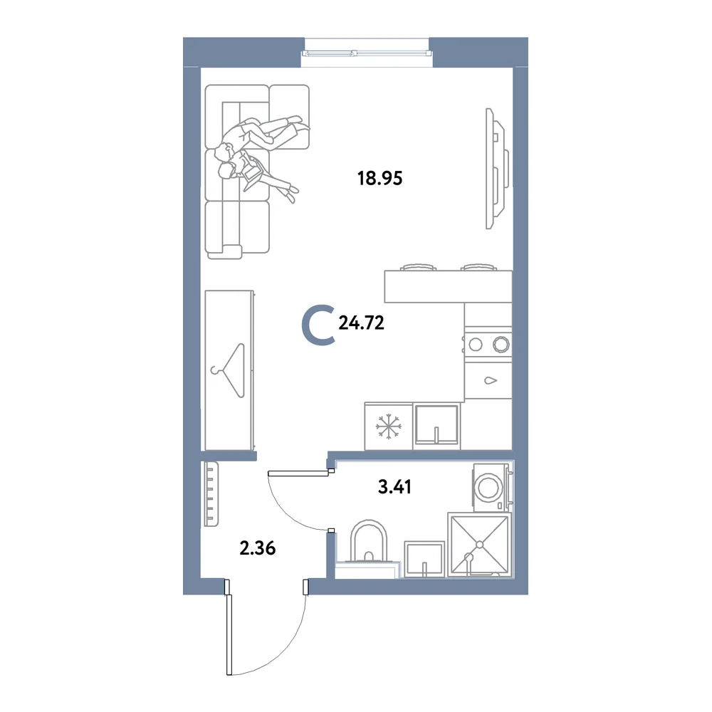 Планировка: Остров-сад Студия 24,72м²