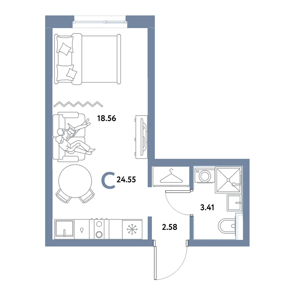 Планировка: Остров-сад Студия 24,55м²