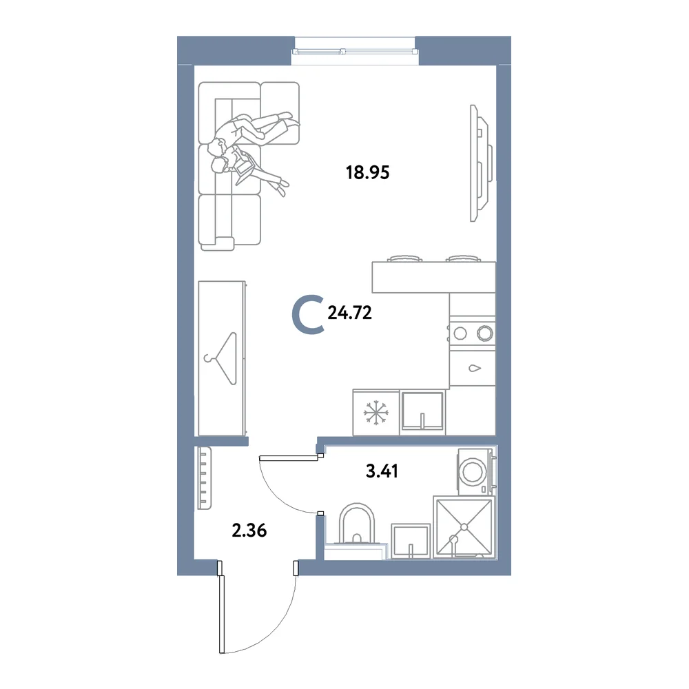 Планировка: Остров-сад Студия 24,72м²