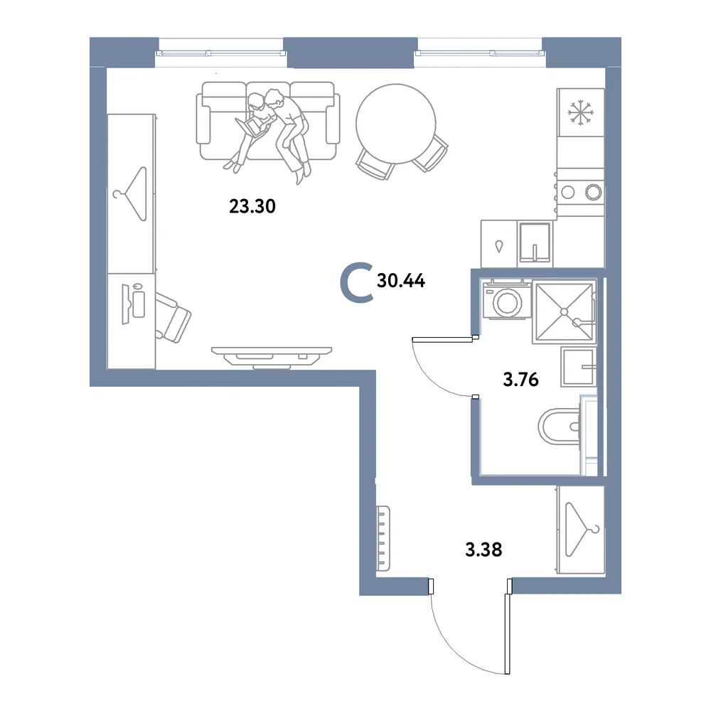 Планировка: Остров-сад Студия 30,44м²