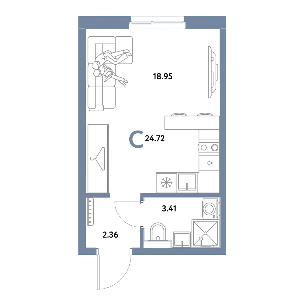 Планировка: Остров-сад Студия 24,72м²
