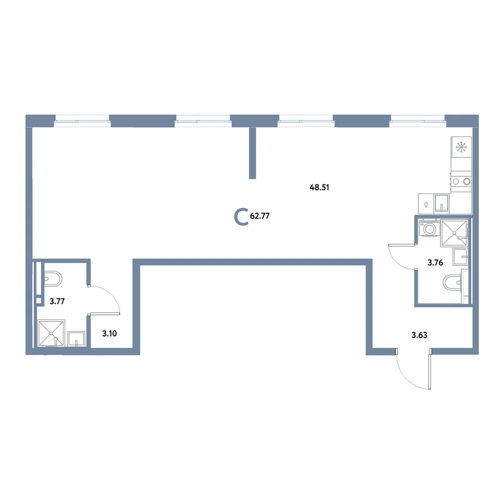 Планировка: Остров-сад Студия 62,77м²