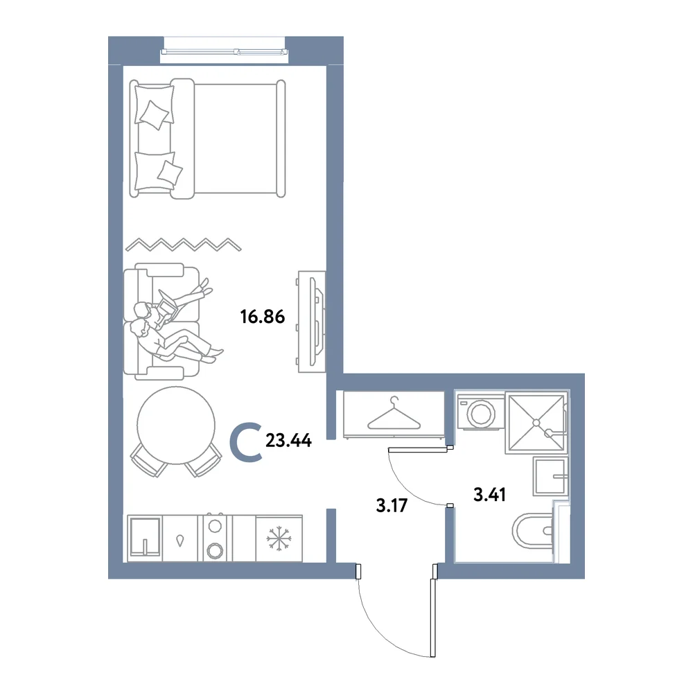 Планировка: Остров-сад Студия 23,44м²