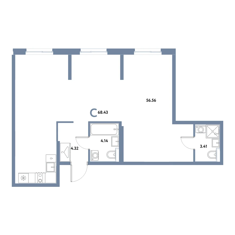 Планировка: Остров-сад Студия 68,43м²
