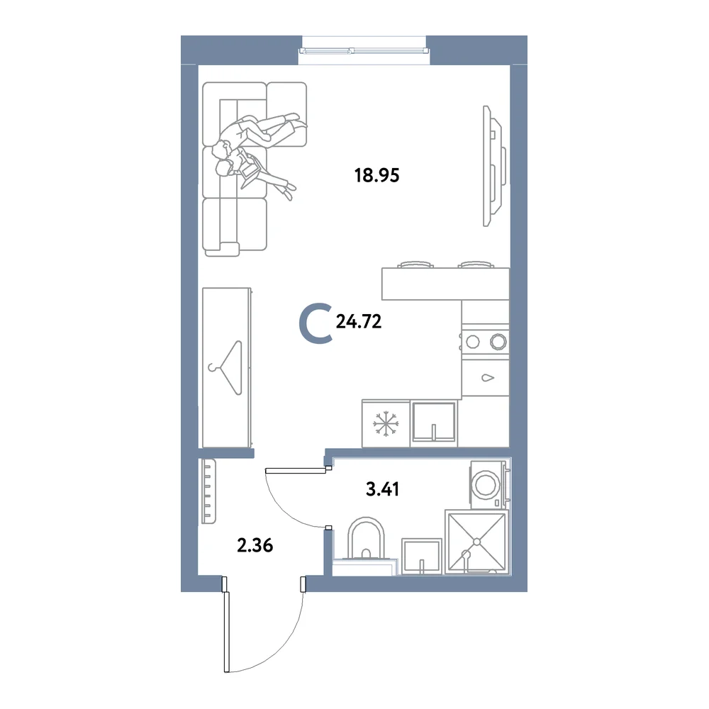 Планировка: Остров-сад Студия 24,72м²