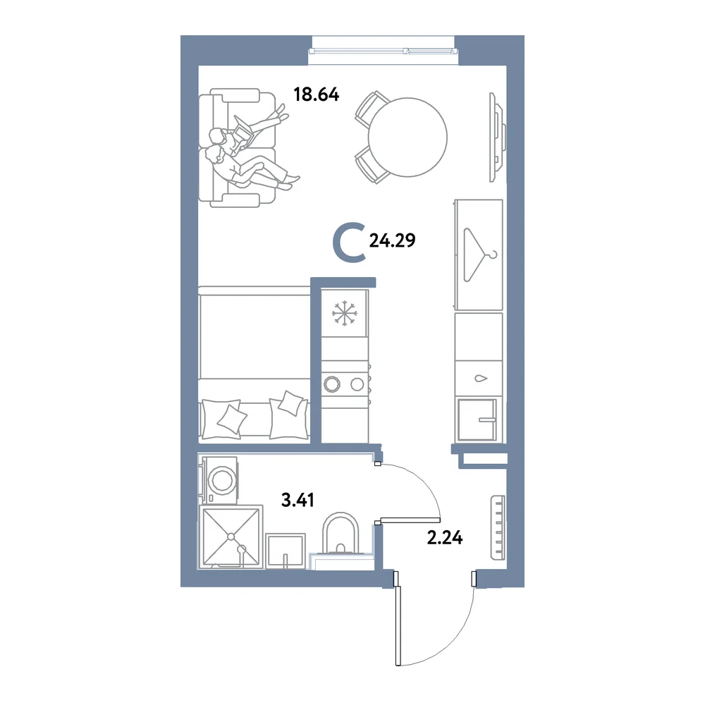 Планировка: Остров-сад Студия 24,29м²