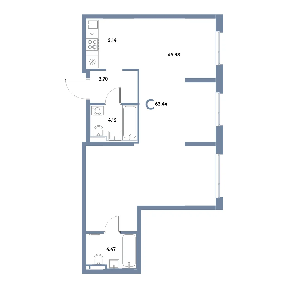Планировка: Остров-сад Студия 63,44м²