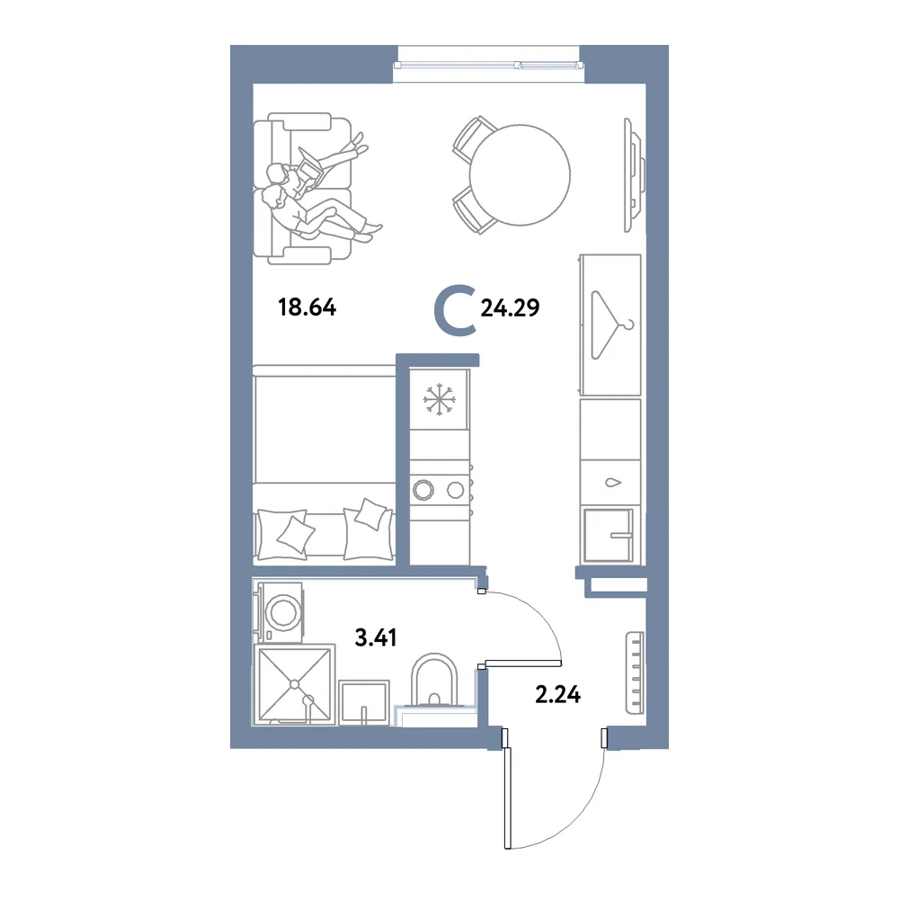 Планировка: Остров-сад Студия 24,29м²
