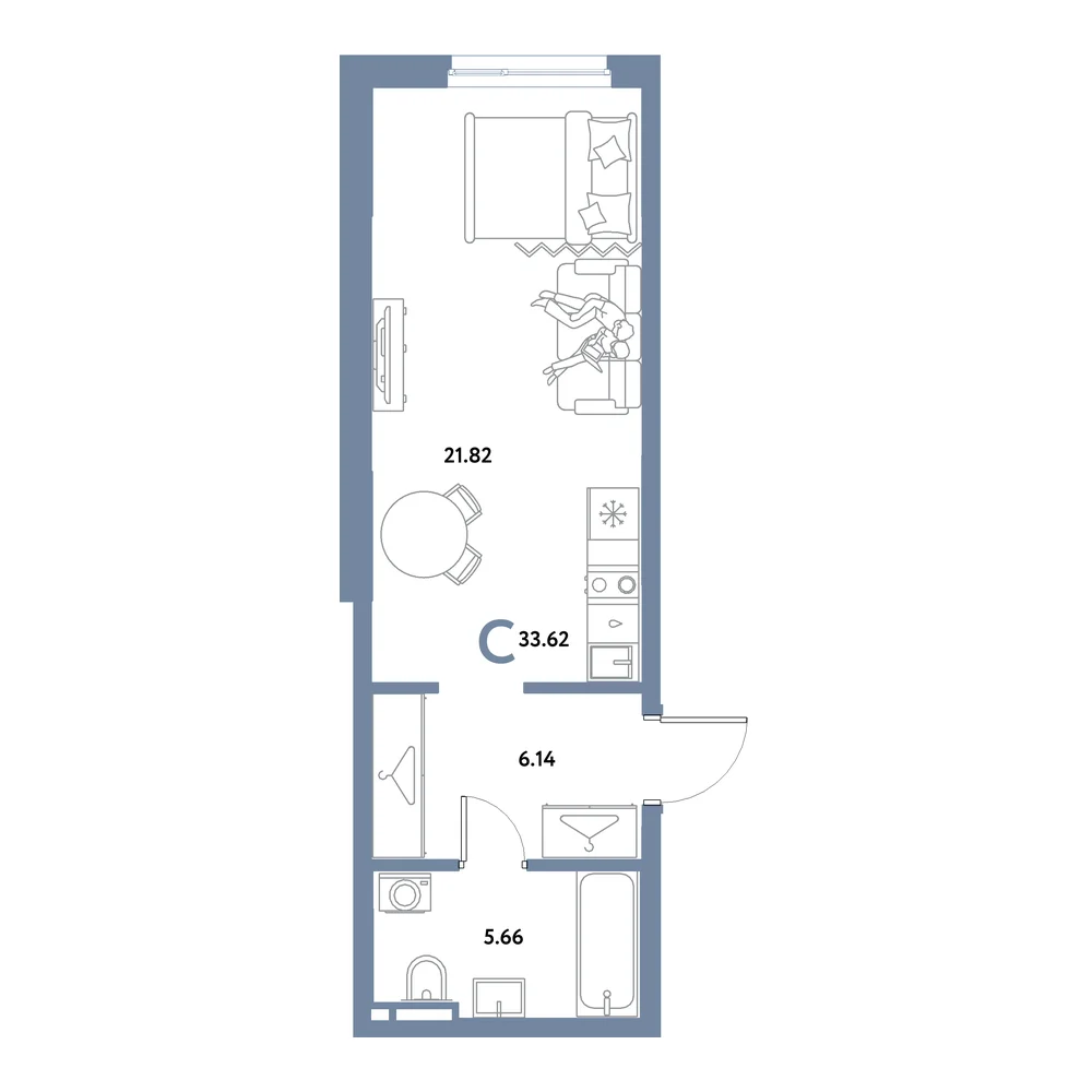 Планировка: Остров-сад Студия 33,62м²