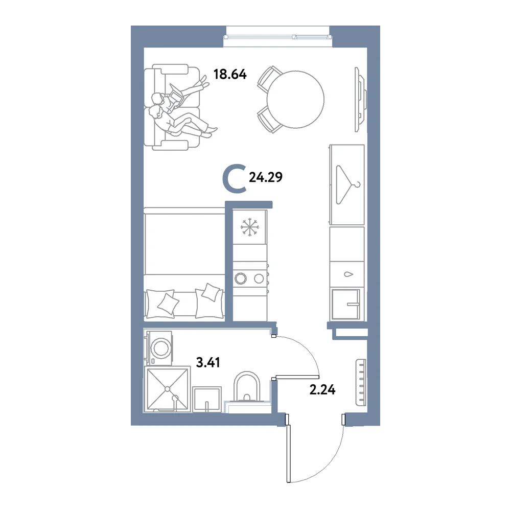 Планировка: Остров-сад Студия 24,29м²