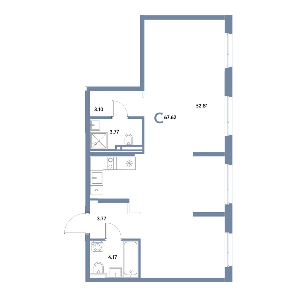 Планировка: Остров-сад Студия 67,62м²