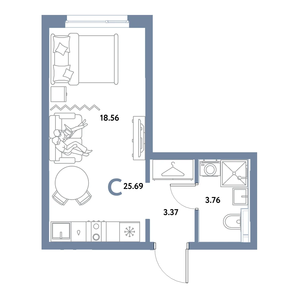 Планировка: Остров-сад Студия 25,69м²