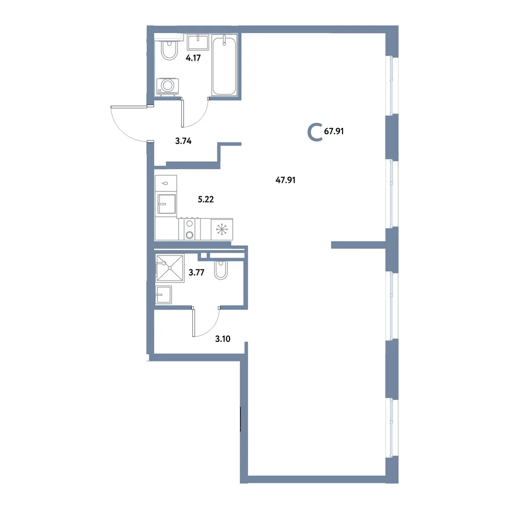 Планировка: Остров-сад Студия 67,09м²