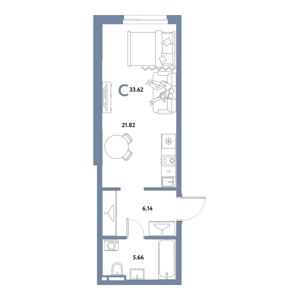 Планировка: Остров-сад Студия 33,62м²