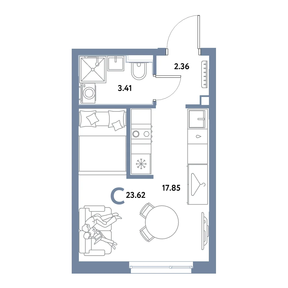 Планировка: Остров-сад Студия 23,62м²