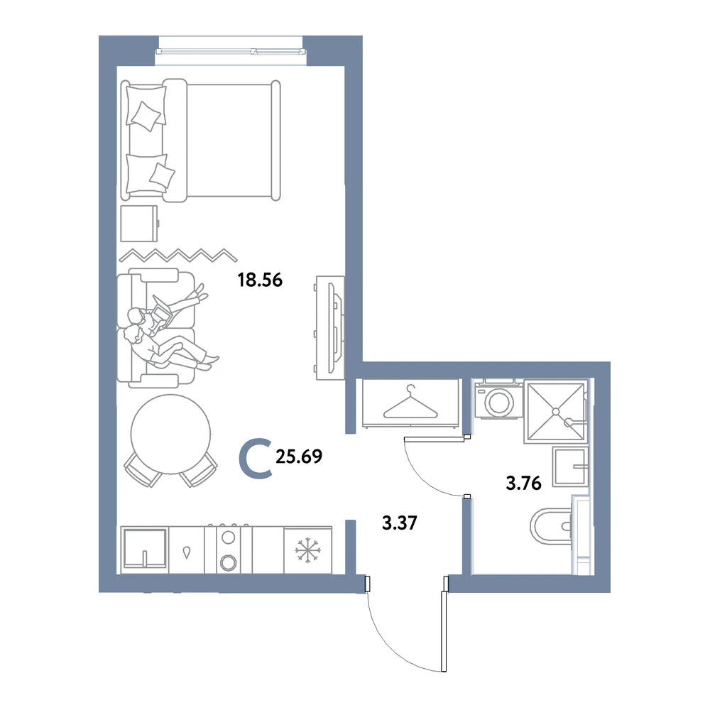 Планировка: Остров-сад Студия 25,69м²