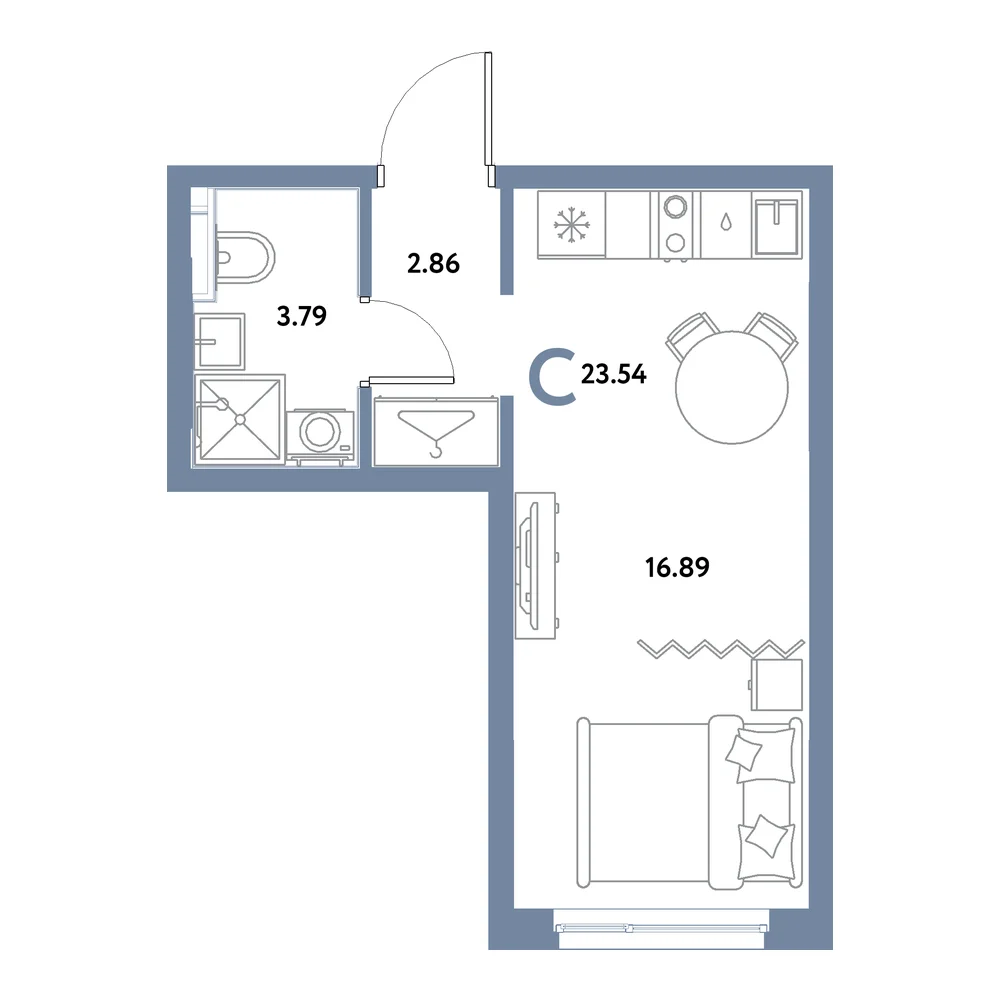 Планировка: Остров-сад Студия 23,54м²