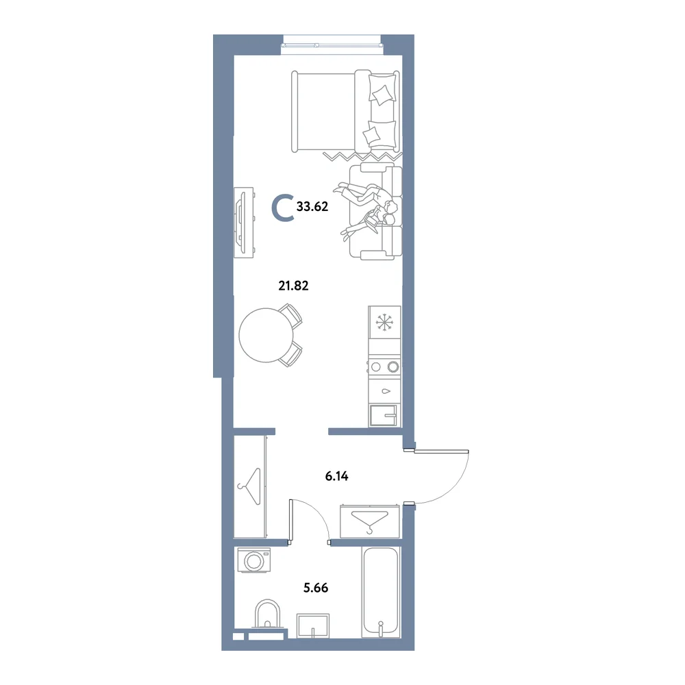Планировка: Остров-сад Студия 33,62м²