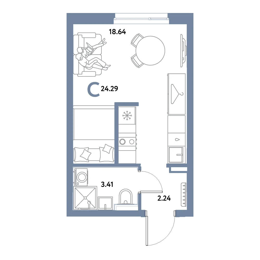 Планировка: Остров-сад Студия 24,29м²