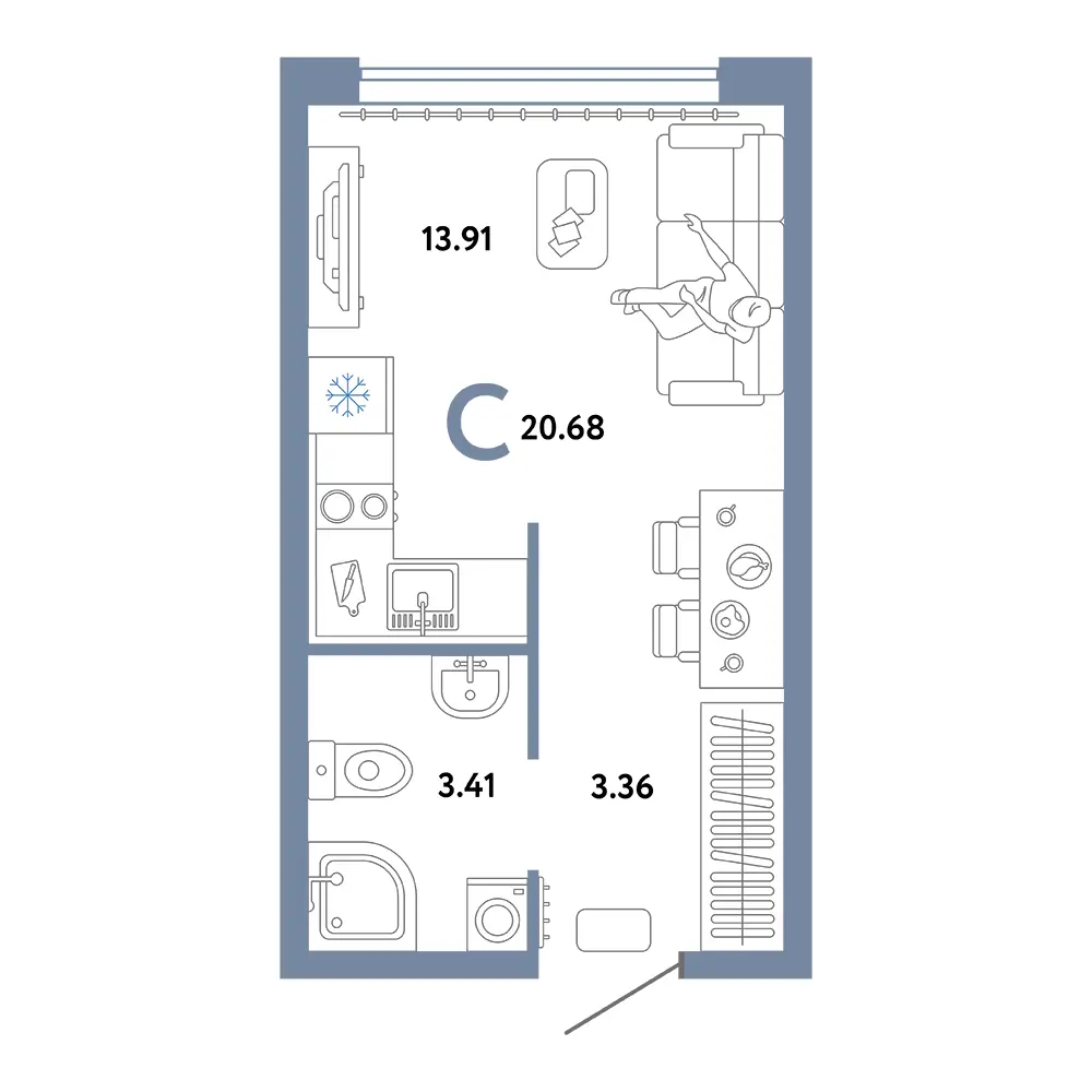 Планировка: Сердце Сибири Студия 20,68м²