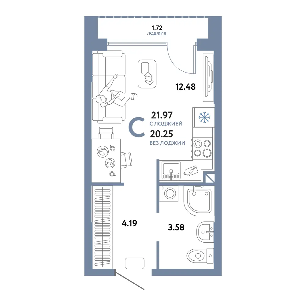 Планировка: Сердце Сибири Студия 21,97м²