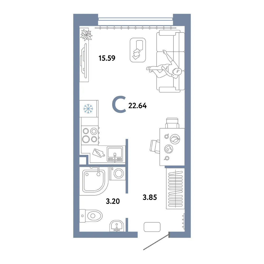 Планировка: Сердце Сибири Студия 22,73м²