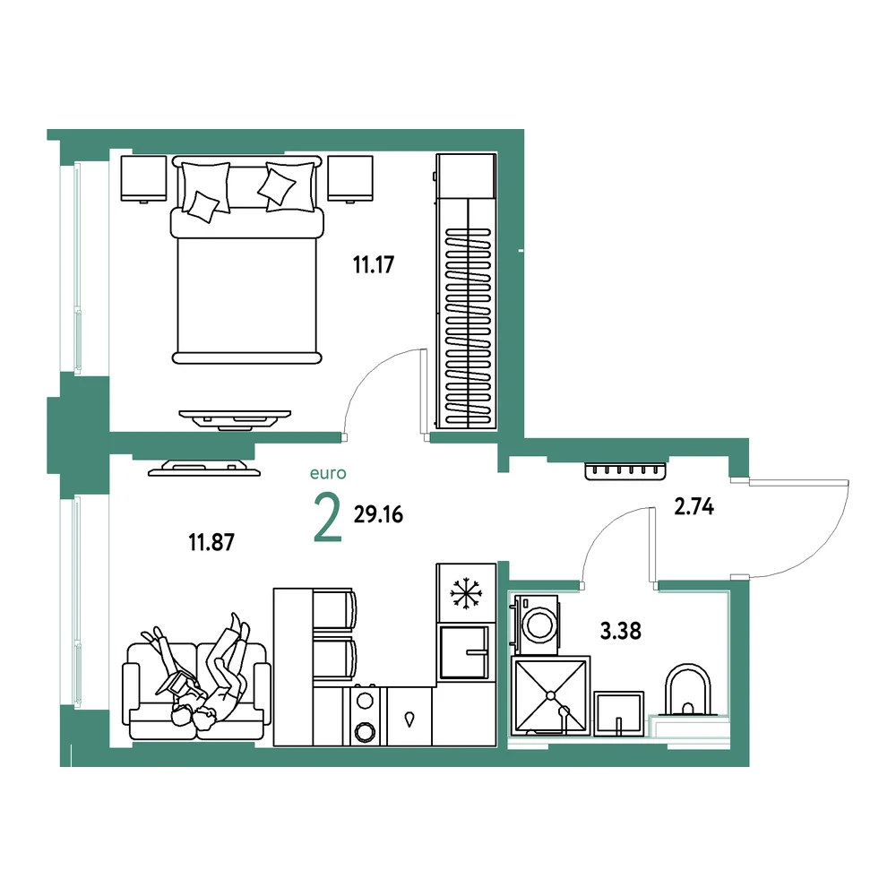 Планировка: Сердце Сибири 2-комнатная 29,16м²