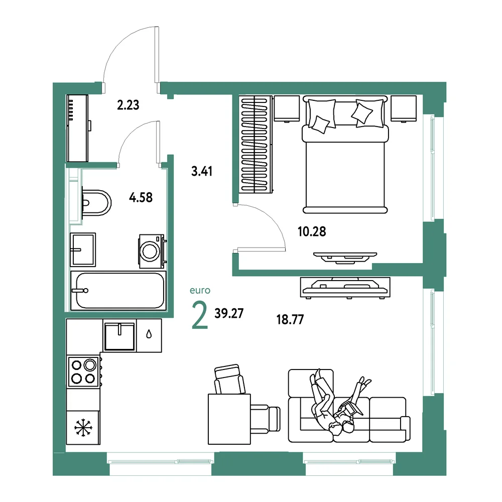 Планировка: Сердце Сибири 2-комнатная 39,27м²
