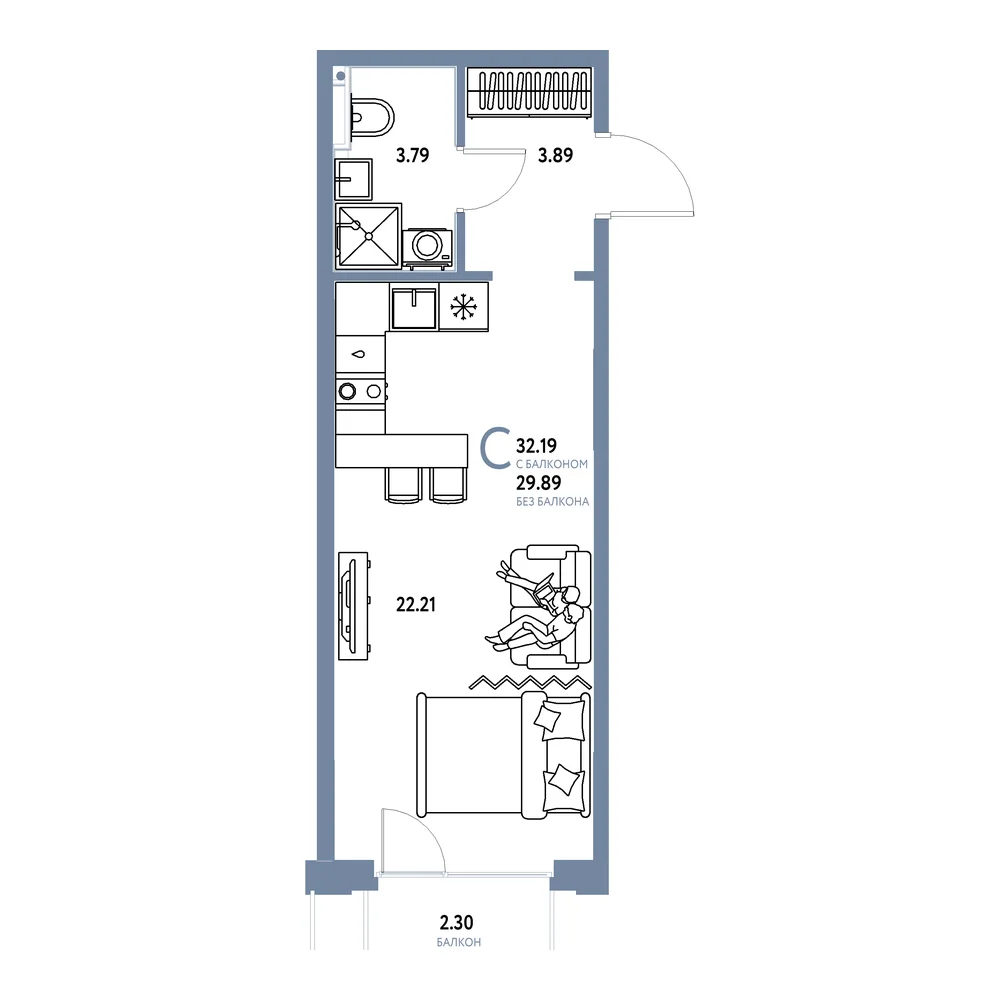 Планировка: Сердце Сибири Студия 32,19м²